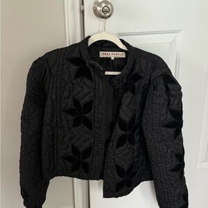 Free People Black Floral Bomber Jacket